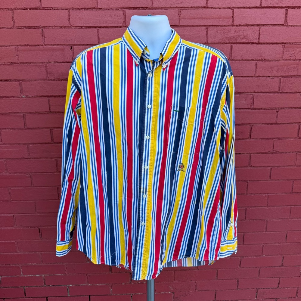 Tommy Hilfiger Mens L Striped Button Down Shirt Long‎ Sleeve Casual Cotton